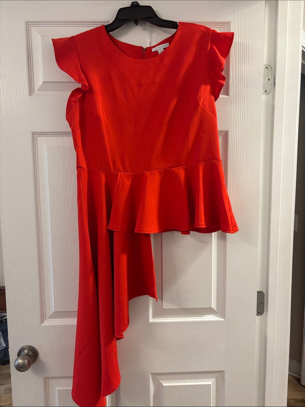 New York & Company Bright Red Asymmetrical Peplum Blouse